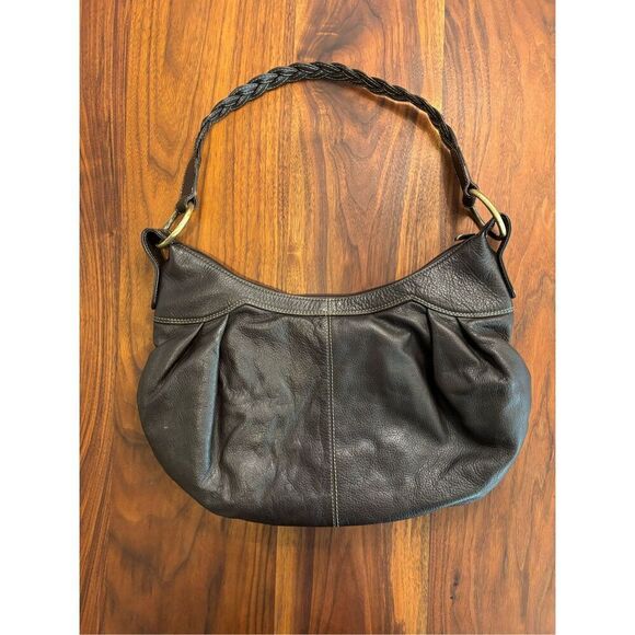 Anuschka Women's Brown Hand Painted Floral Butterfly Print Leather Shoulder Bag - Picture 5 of 8